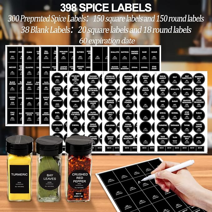 AISIPRIN Spice Jars with Lable, Glass Salt and Pepper Shakers Set, Ktchen - Image 3