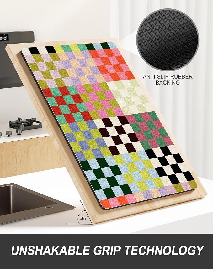 Rnivvi Dish Drying Mat for Kitchen Counter, 12 x 19" Cute Checkered Absorbent - Image 5