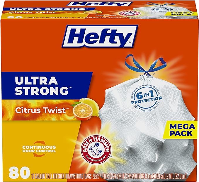 Hefty Ultra Strong 13 Gallon Trash Bags, Tall Kitchen Trash Bags 13 Gallon Size by Hefty