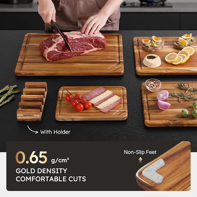 4 Pack Teak Wood Cutting Board Set - Image 6