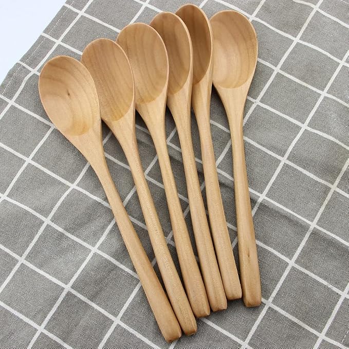 AOOSY Wooden Spoons for Cooking, 9 Inches 6 Pieces Japanese Natural Ellipse - Image 2