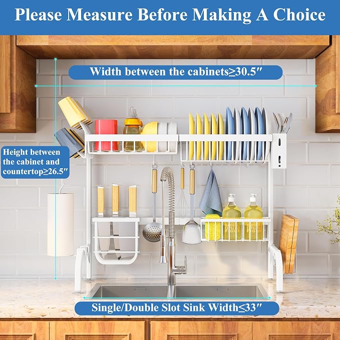 Over The Sink Dish Drying Rack, Adjustable 2 Tier Metal Steel Dish Drying Racks - Image 8
