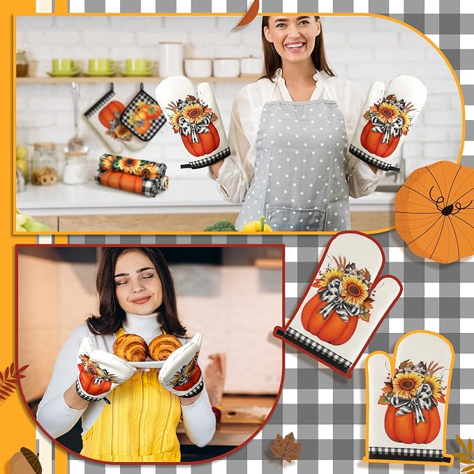 Fanfanwin 10 Pcs Thanksgiving Pumpkin Kitchen Decor Set Kitchen Towels Pot - Image 5