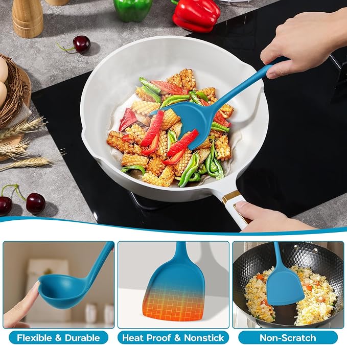 Onader Silicone Cooking Kitchen Utensils Set of 6, Non Toxic & Dishwasher Safe - Image 4