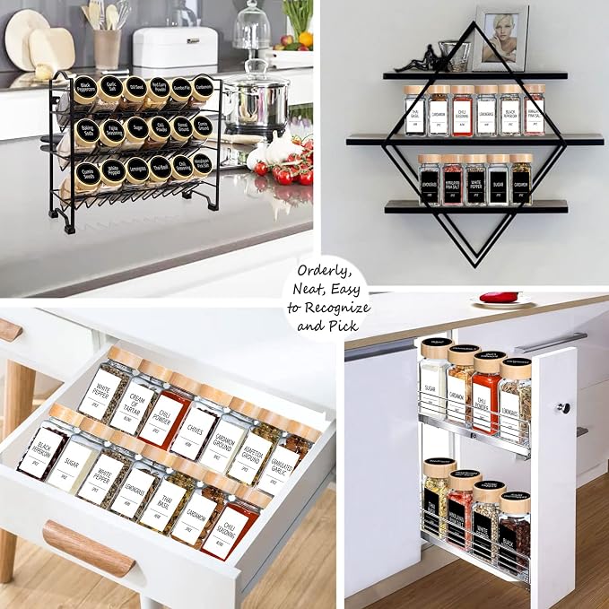 Churboro 24 Spice Jars with Labels & Bamboo Lids - 4 Oz Glass Containers with - Image 4