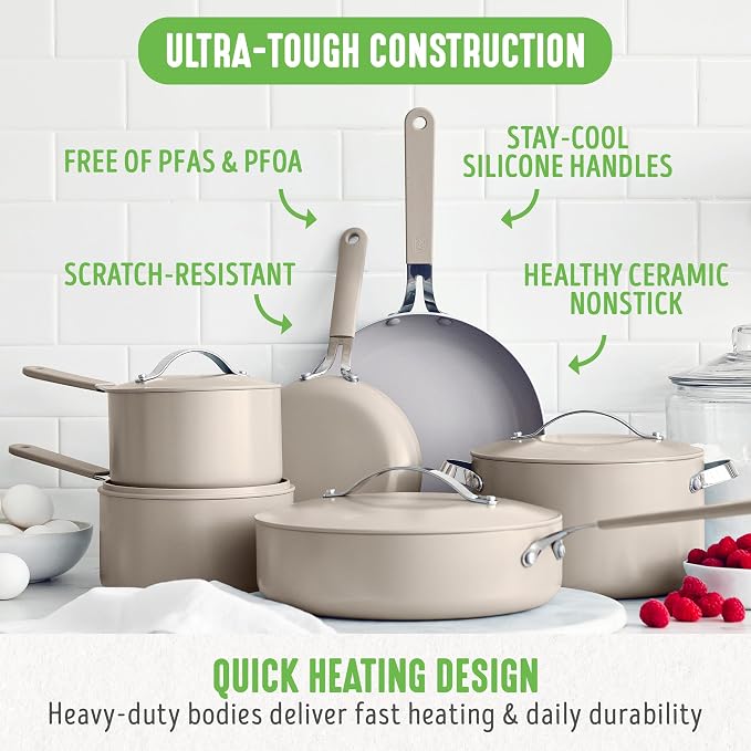 GreenLife 10-Piece Nonstick Ceramic Cookware Set, Lightweight Healthy PFAS-Free - Image 4