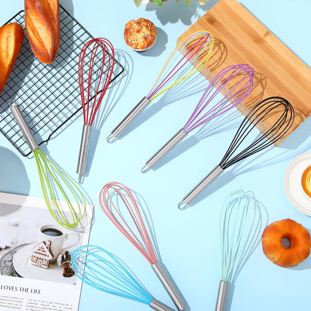 Domensi 8 Pcs 8 Inch Whisks Bulk for Cooking Silicone Whisks Non