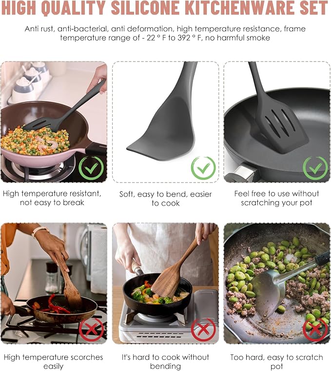 Kitchen Utensils Set-12 Pieces Silicone Cooking Utensils Set 392°F Heat - Image 3