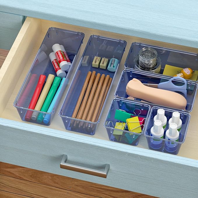 WOWBOX 6 Pack Clear Drawer Organizer Set, Acrylic Drawer Storage Trays - Image 5
