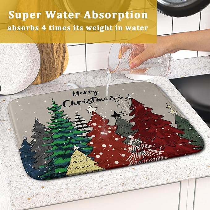 Christmas Trees Dish Drying Mat Winter Holiday Kitchen Dishes Pad 16x18 Inch - Image 7