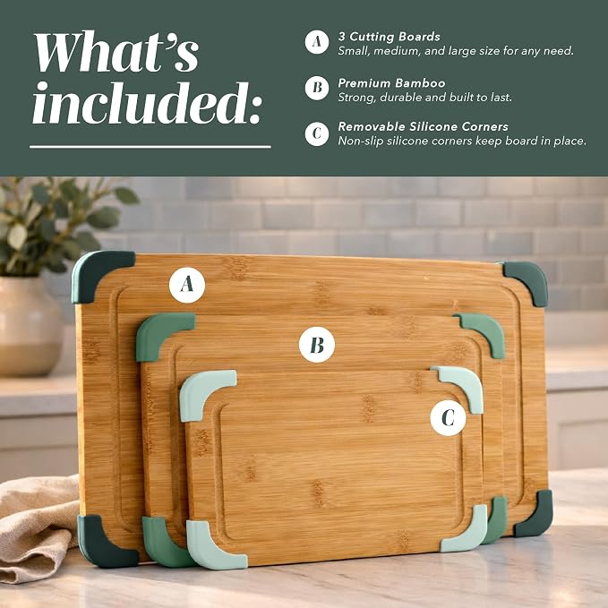 COOK WITH COLOR Non-Slip Cutting Board Set – Kitchen Essentials with Easy Grip - Image 2
