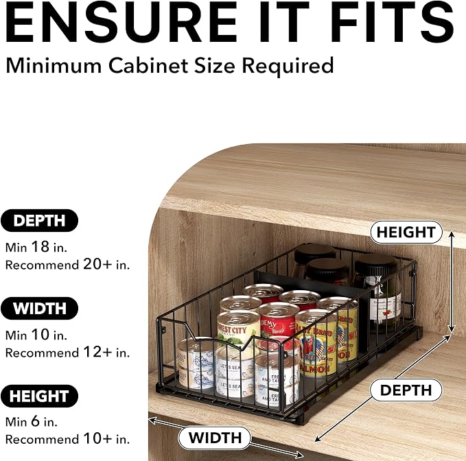 Simple Houseware Pull-Out Cabinet Sliding Basket Organizer, 17.2" D x 9.7" W x - Image 3