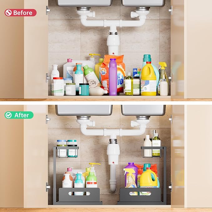 VUSIGN Under Sink Organizers Storage, 2 Tier Under Cabinet Organizer Shelf - Image 3