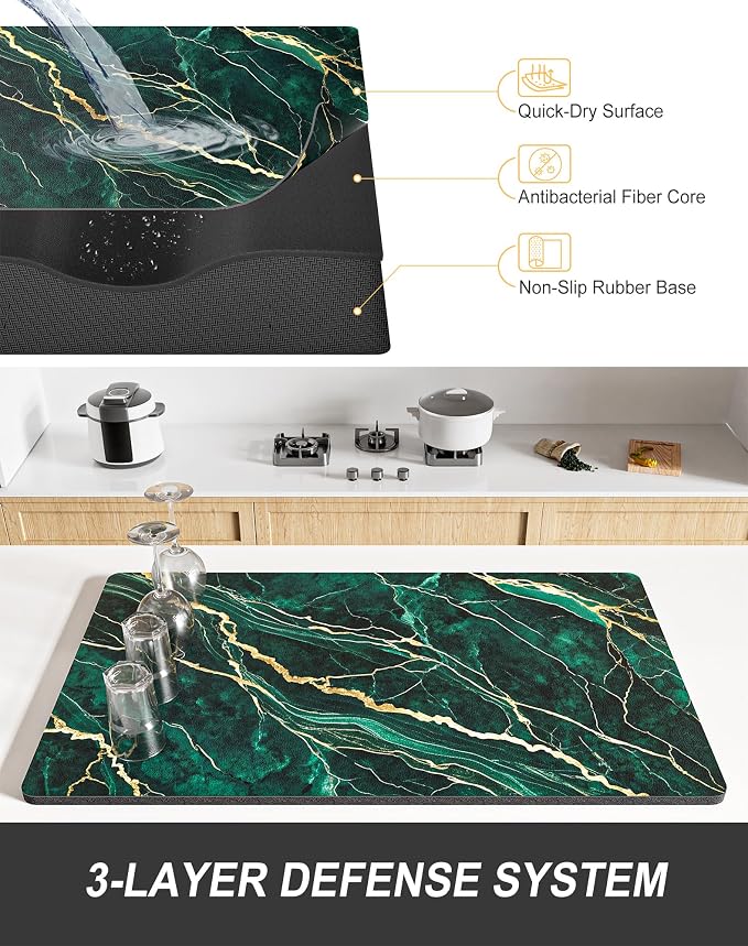 Rnivvi Dish Drying Mat for Kitchen Counter, XL 15 x 24" Cute Marble Absorbent - Image 4