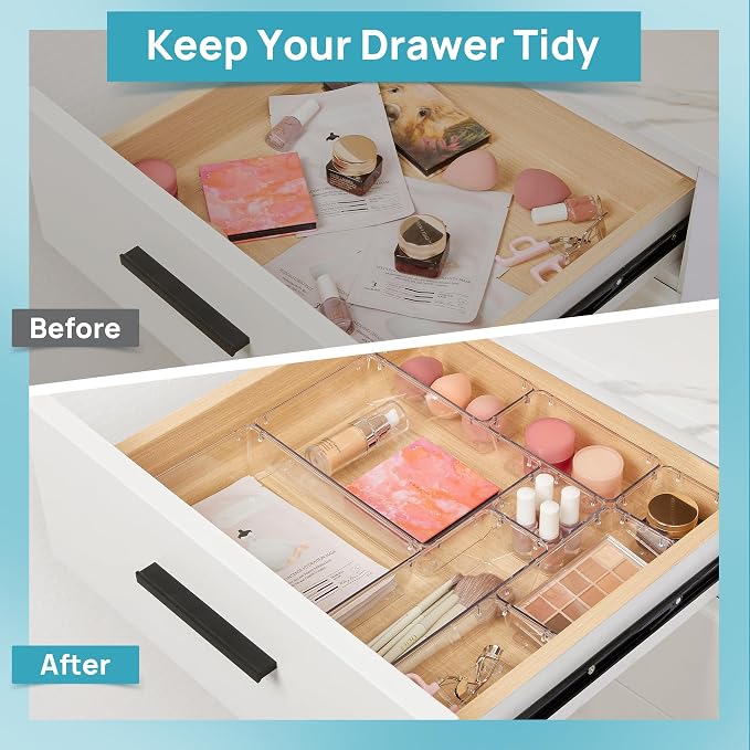 Vtopmart 10 Pcs Makeup Drawer Organizer Bins Set, 4 Size Plastic Makeup and - Image 4
