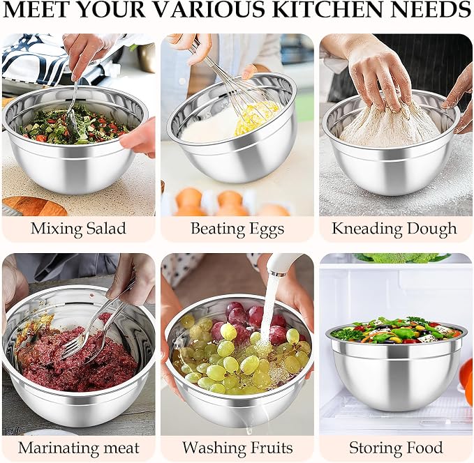 TeamFar Mixing Bowls, for Food Cooking Baking Storing, Khaki - Image 6