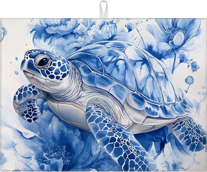Watercolor Turtle Floral Dish Drying Mat by MOUNTANLLY
