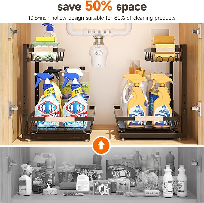 Sevenblue 2 Packs Under Sink Organizer, Height Adjustable 2 Tier Under Kitchen - Image 4