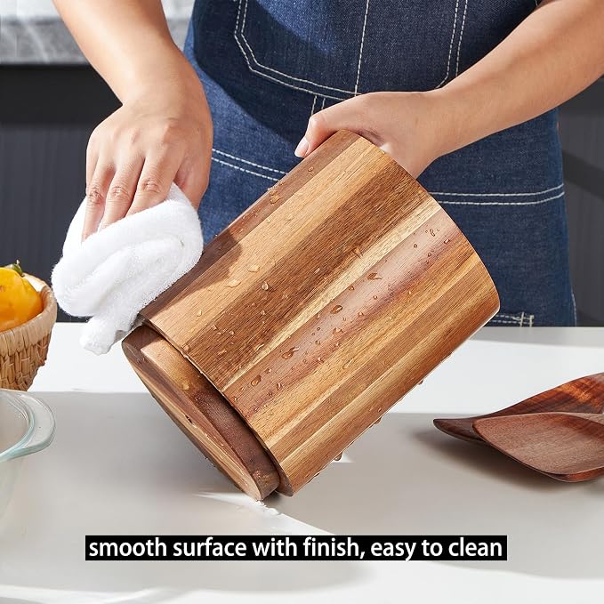 Acacia Wood Utensil Holder for Kitchen Counter, 360° Rotating 7.2" Wooden - Image 6