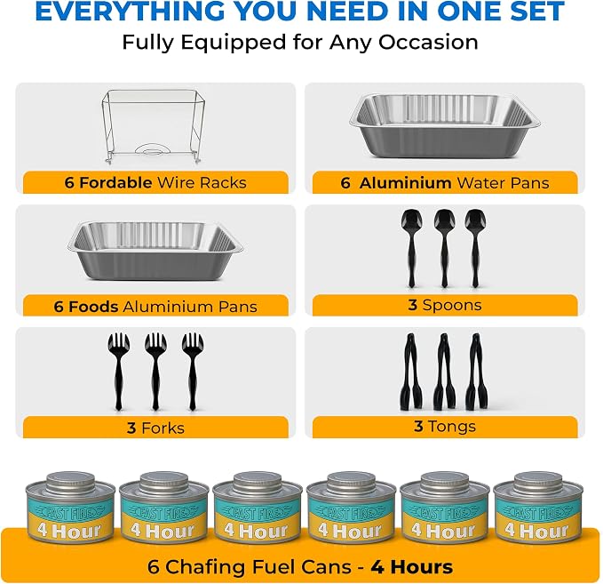 Disposable Chafing Dish Buffet Set – 6 Pack Half Size, Patented Foldable Wire - Image 4