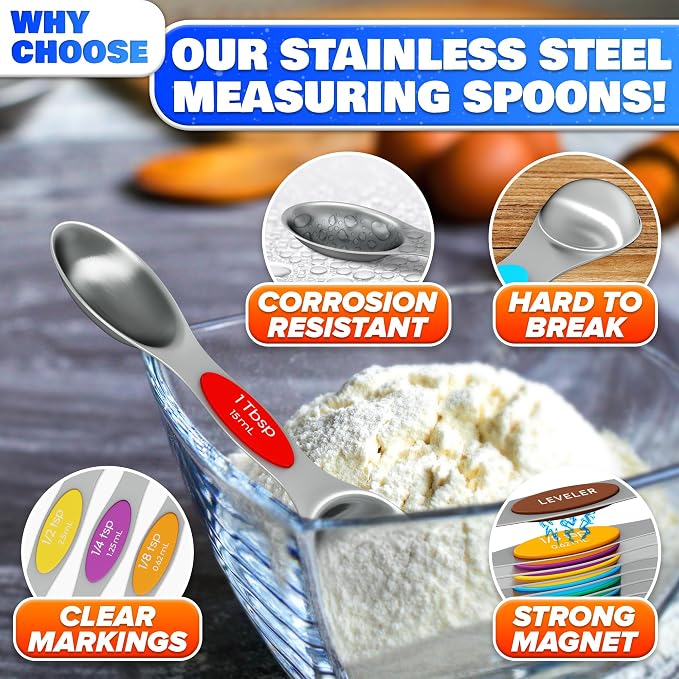 8 Pcs Magnetic Measuring Spoons Set Stainless Steel – Magnet Measuring Spoons - Image 3