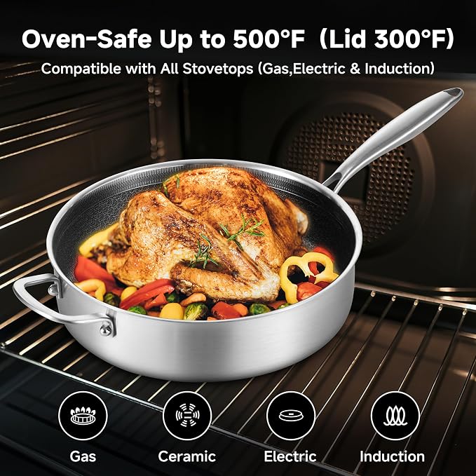 LOLYKITCH 6 QT Tri-Ply Stainless Steel Non Stick Sauté Pan - Image 5