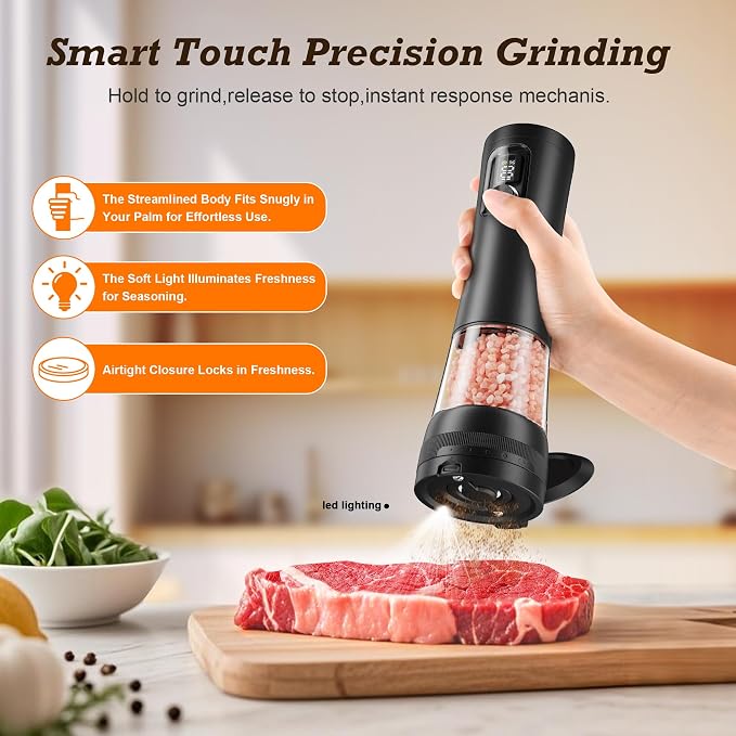 Electric Salt and Pepper Grinder Set, Automatic Refillable Salt and Pepper - Image 2