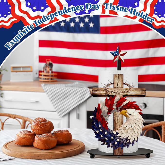 Thyle 4th of July Patriotic Paper Towel Holder, Metal Countertop Stand - Image 2