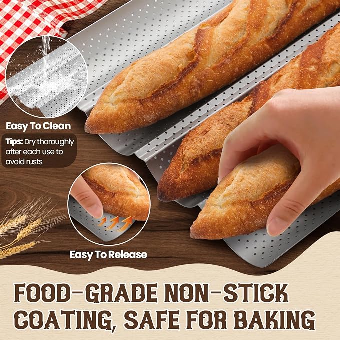Pavsrmy Baguette Bread Pan, Premium Nonstick Perforated Baguette Pan - Image 3