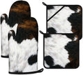Brown Cowhide Oven Mitts and Pot Holders Sets Heat Resistant 4Pcs Potholders by ANTJOO