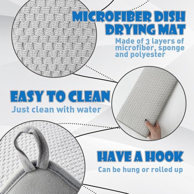 2 Pack Microfiber Dish Drying Mat, 24 x 17 inch Super Absorbent Drying Pad - Image 3