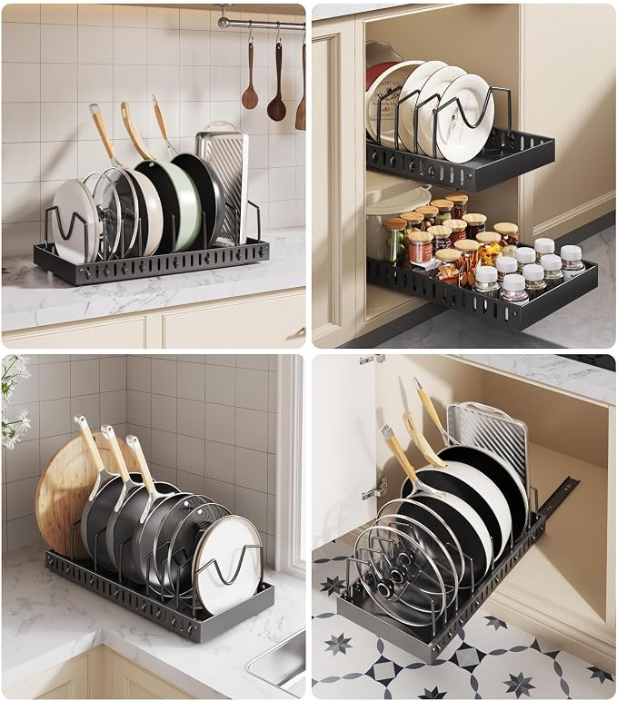 Lozovin Pull Out Pots and Pans Organizer Under Cabinet, Sliding Lid Holder and - Image 6
