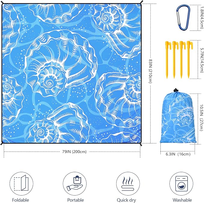 WIWIGO Beach Blanket Waterproof Sandproof Beach Mat 79" X 83"/10'x9'for 2-8 - Image 2
