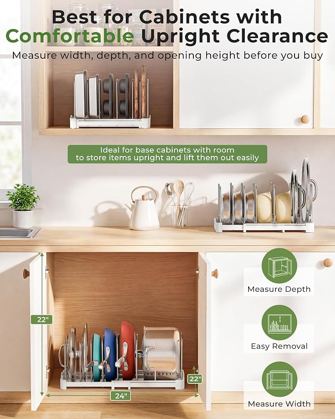 EVERIE Adjustable Bakeware Organizer Pot Lid Holder Rack - Image 5