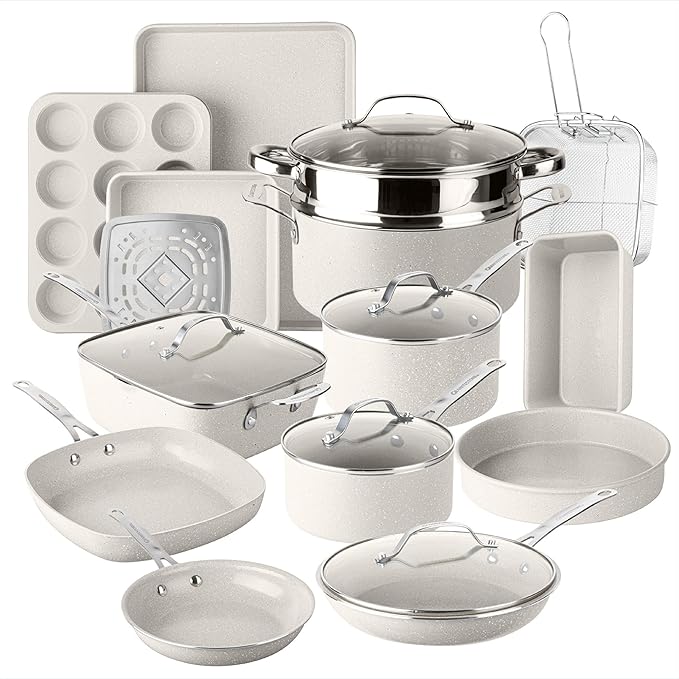Granitestone Ceraluxe 20 Pc Ceramic Cookware Set Nonstick, Complete Pots and by Granitestone+
