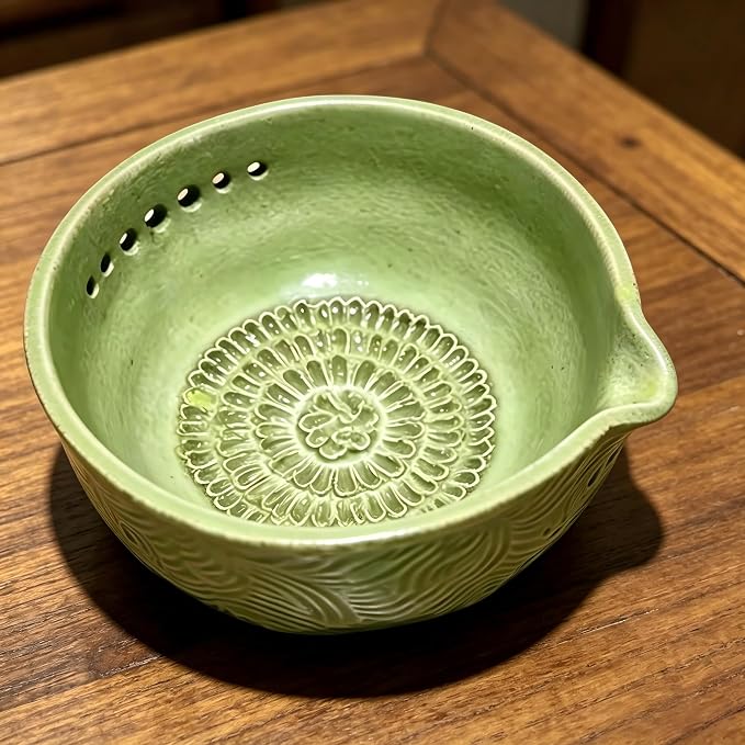 Garlic Grater Bowl 7-hole 2-in-1Kitchen Spanish Handheld Herb Stripper Ceramic - Image 3