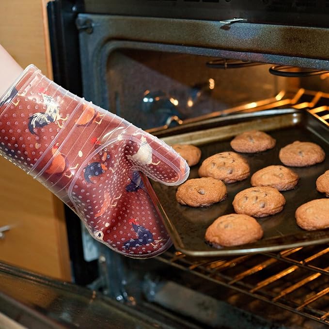 Oven Mitts Set of 2 with Transparent Clear Silicone Shell and Nice Shell Flower - Image 3