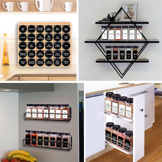 Churboro 48 Spice Jars with 547 Labels- Glass Spice Jars with Black Metal Caps - Image 5