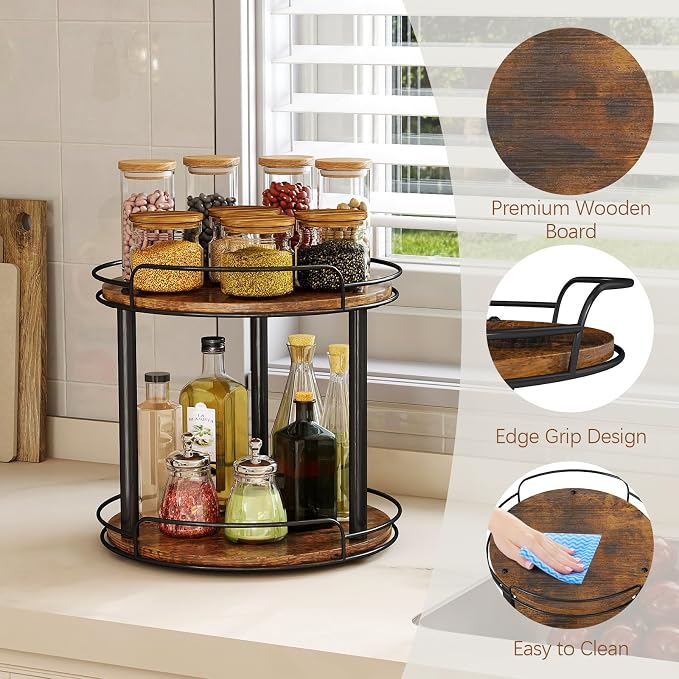 LAMU 10'' Wood Lazy Susan Turntable Organizer - Image 2