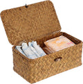 Sumnacon Wicker Basket with Lid Rectangle Woven Baskets by Sumnacon