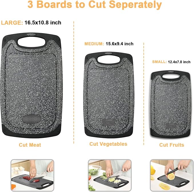 Plastic Cutting Board, 3 Pieces Dishwasher Safe Cutting Boards - Image 3