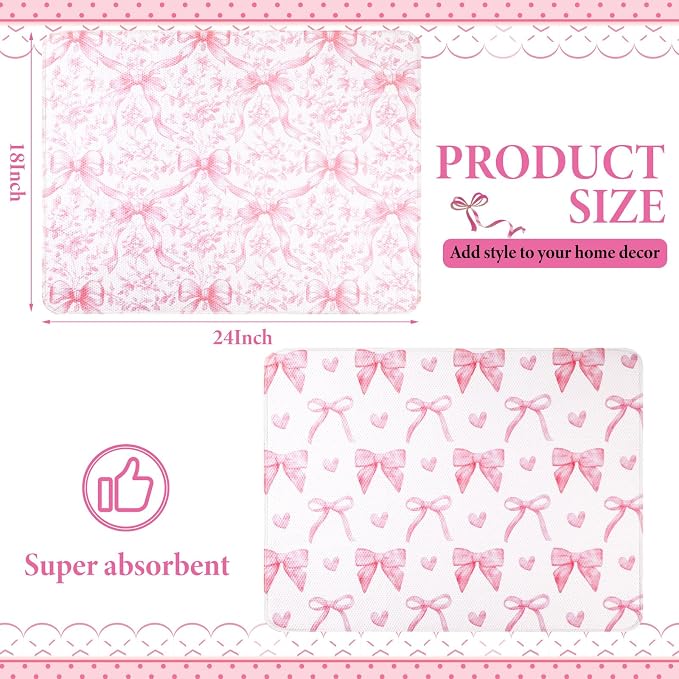 SiliFine 2 Pcs Large Coquette Pink Bow Dish Drying Mat Large - Image 2