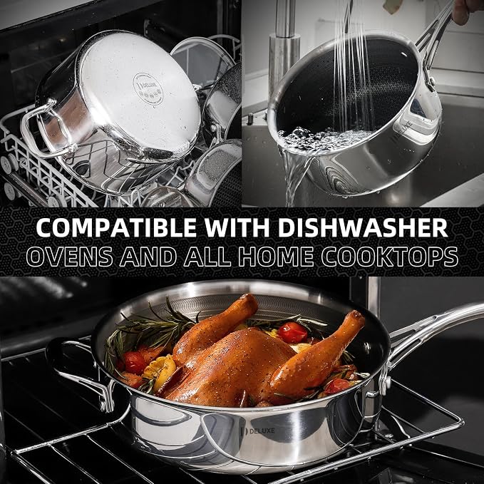 Deluxe 13 Piece Hybrid Ceramic Nonstick Stainless Steel Cookware Set-5 Piece - Image 5