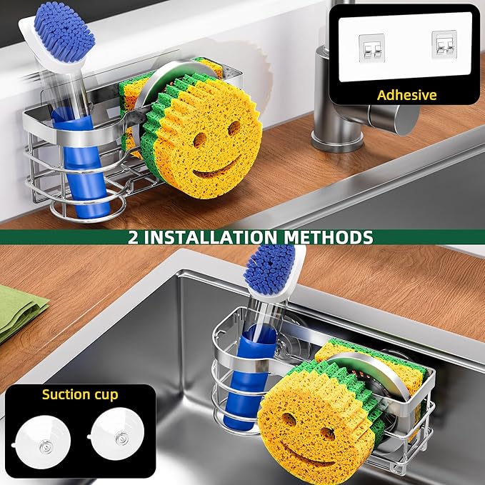 Cisily Smiley Sponge Holder for Kitchen Sink Caddy, Stainless Steel Movable - Image 3