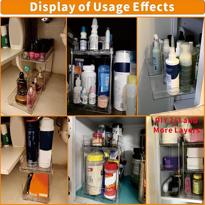 Yieach 4 Set Bathroom Organizers and Storage, 2 Tier Clear Under Sink Organizer - Image 4
