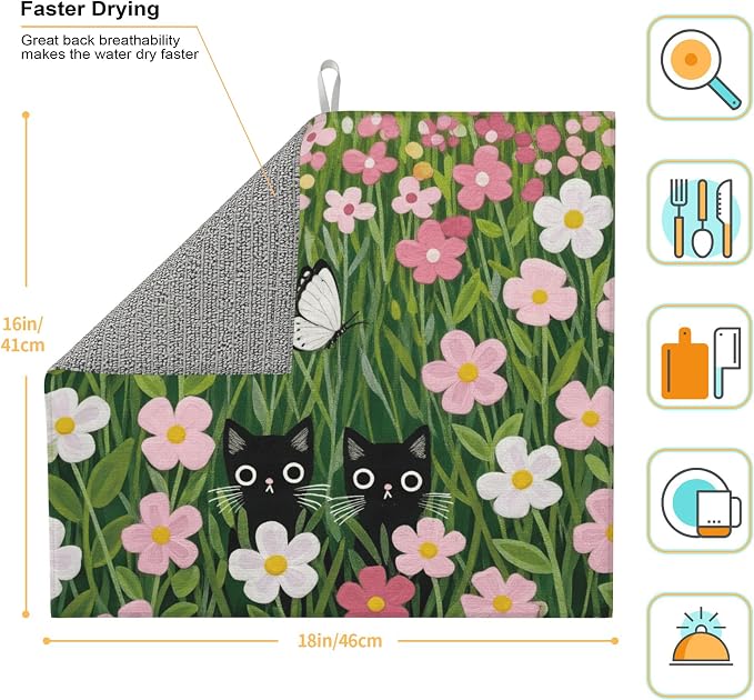 Pink Floral Cat Dish Drying Mat - Image 2