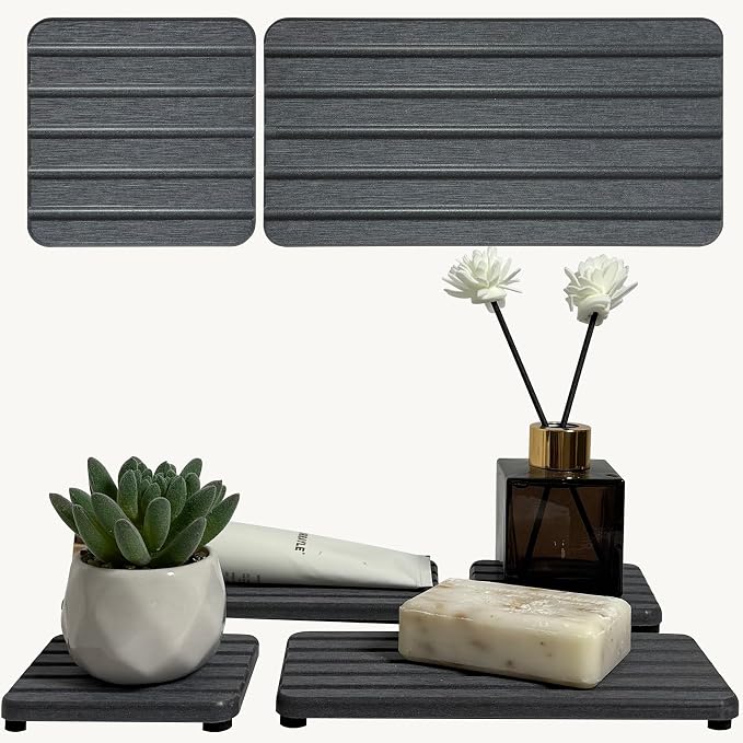 Set of 4 Bathroom Vanity Tray, Quick-Dry Diatomite Kitchen Tray by YEECOPON