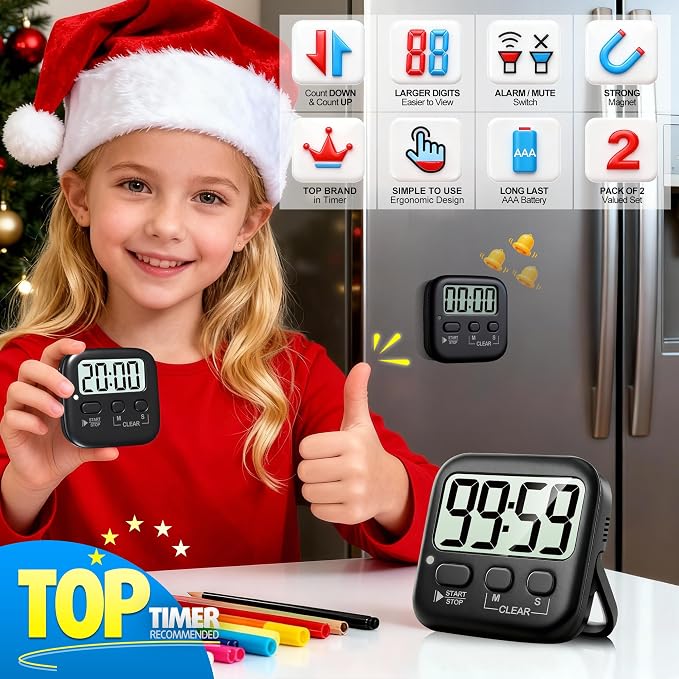 Antonki 2 Pack Digital Timer for Kids, Magnetic Countdown Kitchen Timers for - Image 3