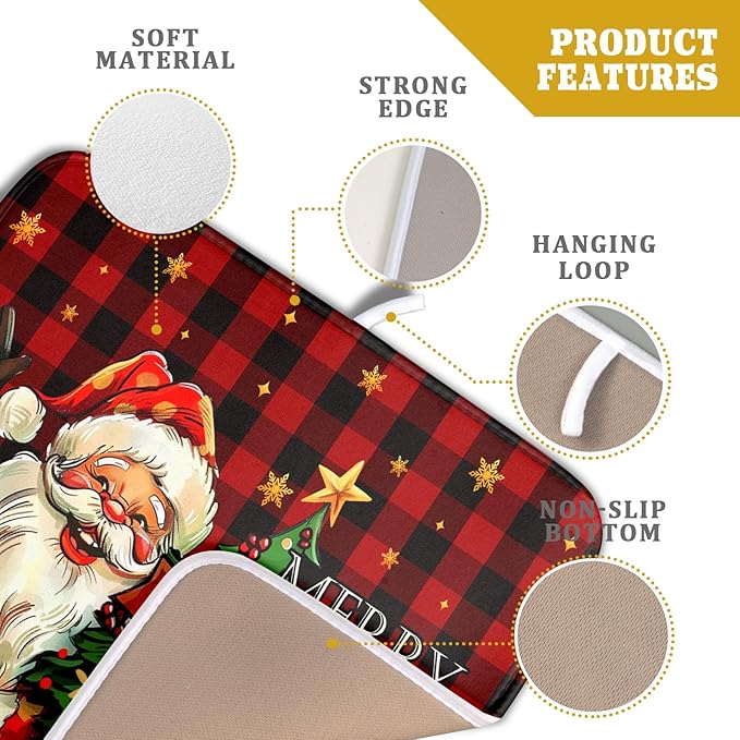 Merry Christmas Santa Claus Red Buffalo Plaid Dish Drying Mat - Image 4