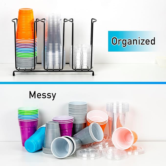 Inevibe Wire Frame Cup and Lid Organizer, 3 Compartment Metal Rack Design - Image 4